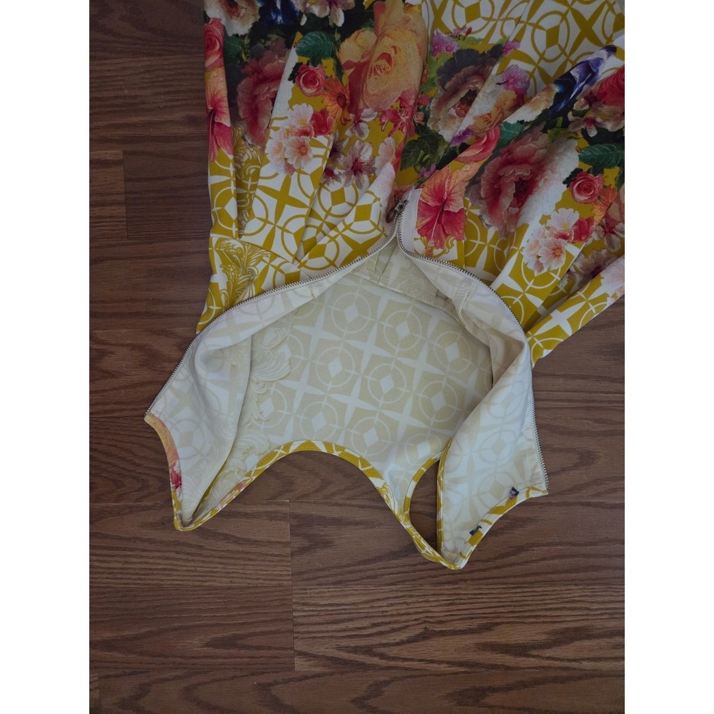 Girls Yellow Geometric Floral Sleeveless Pleated Fit and Flare Party Dress - Picture 7 of 8
